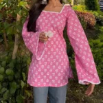 Women's Pink Printed Short Floral Kurti - Image 4