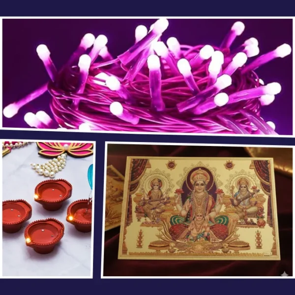 Complete Festive Decor Combo: Lights, Diyas & Lakshmi Blessings