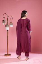 TRAHIMAM Cotton Embroidered Kurti With Pants Women's Stitched Salwar Suit - Purple ( Pack of 1 ) - Image 2