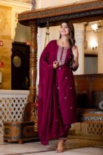 TRAHIMAM Cotton Embroidered Kurti With Pants Women's Stitched Salwar Suit - Purple ( Pack of 1 )