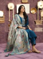 HN Women Cotton Blend Embroidered Straight Kurti With Pants ( Blue )