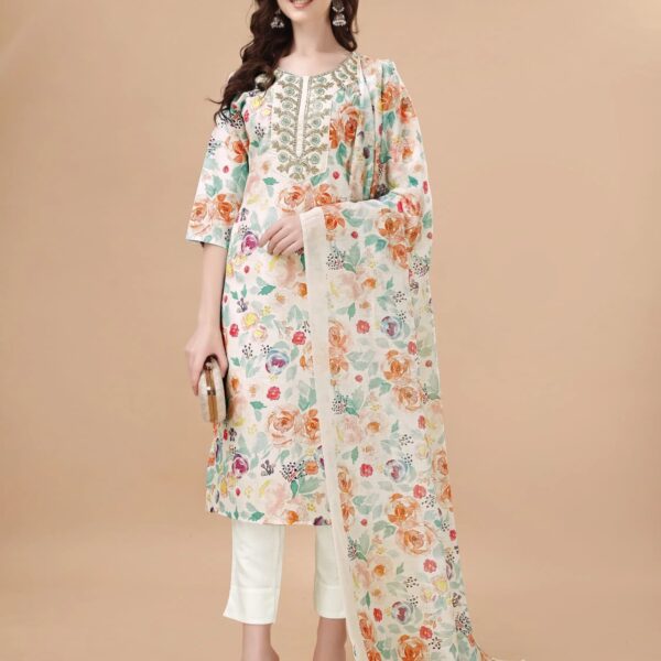 TRAHIMAM Cotton Blend Printed Kurti With Pants Women's Stitched Salwar Suit - Multicolor ( Pack of 1 )