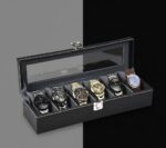 Men's and Women's Leatherette Watch organizer holder Case for 6 Watches, Removable Watch Pillows, Watch Box Holder, Gift for Loved Ones (Grey::Black)
