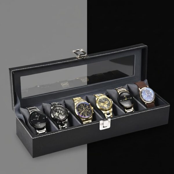 Men's and Women's Leatherette Watch organizer holder Case for 6 Watches, Removable Watch Pillows, Watch Box Holder, Gift for Loved Ones (Grey::Black)
